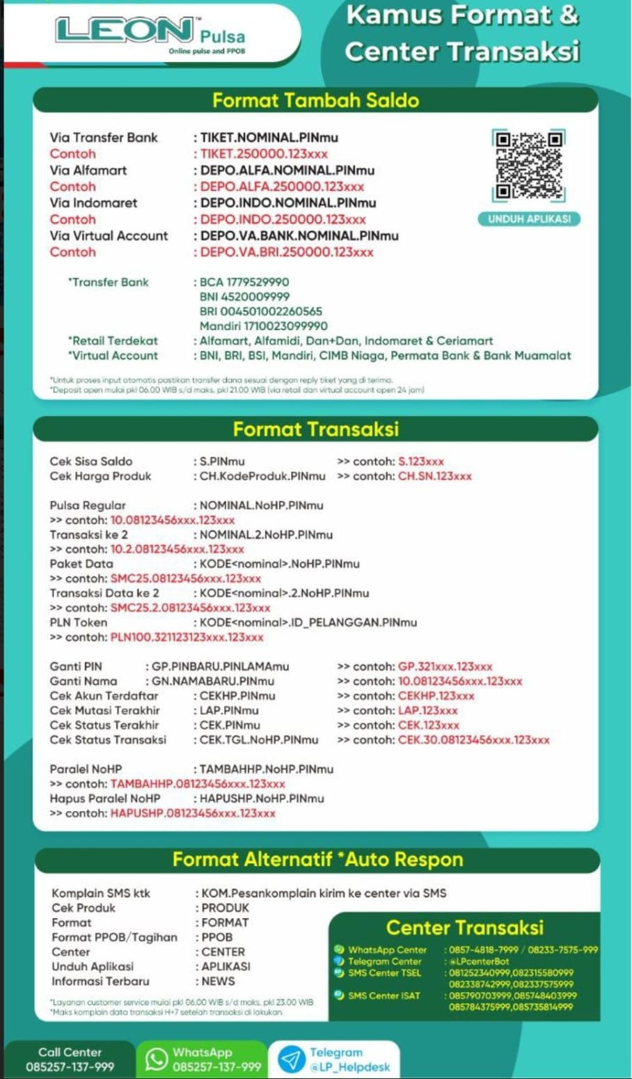 format transaksi leon pulsa